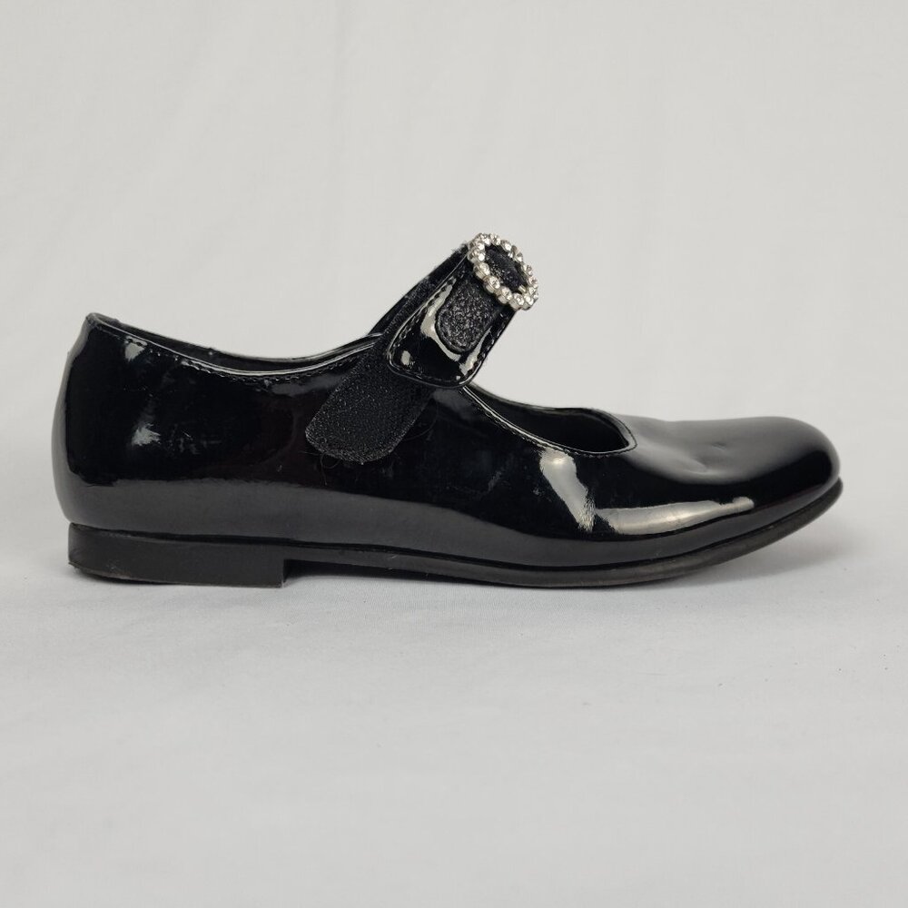Rachel Shoes Girls 3M Black "Patent Leather Look" Rhinestone Hook‎ Loop Closure - Picture 10 of 15